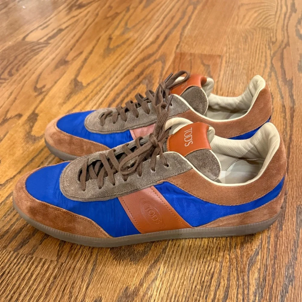 Men’s Tod’s Leather, Suede, and Shell Sneakers in Bright Blue